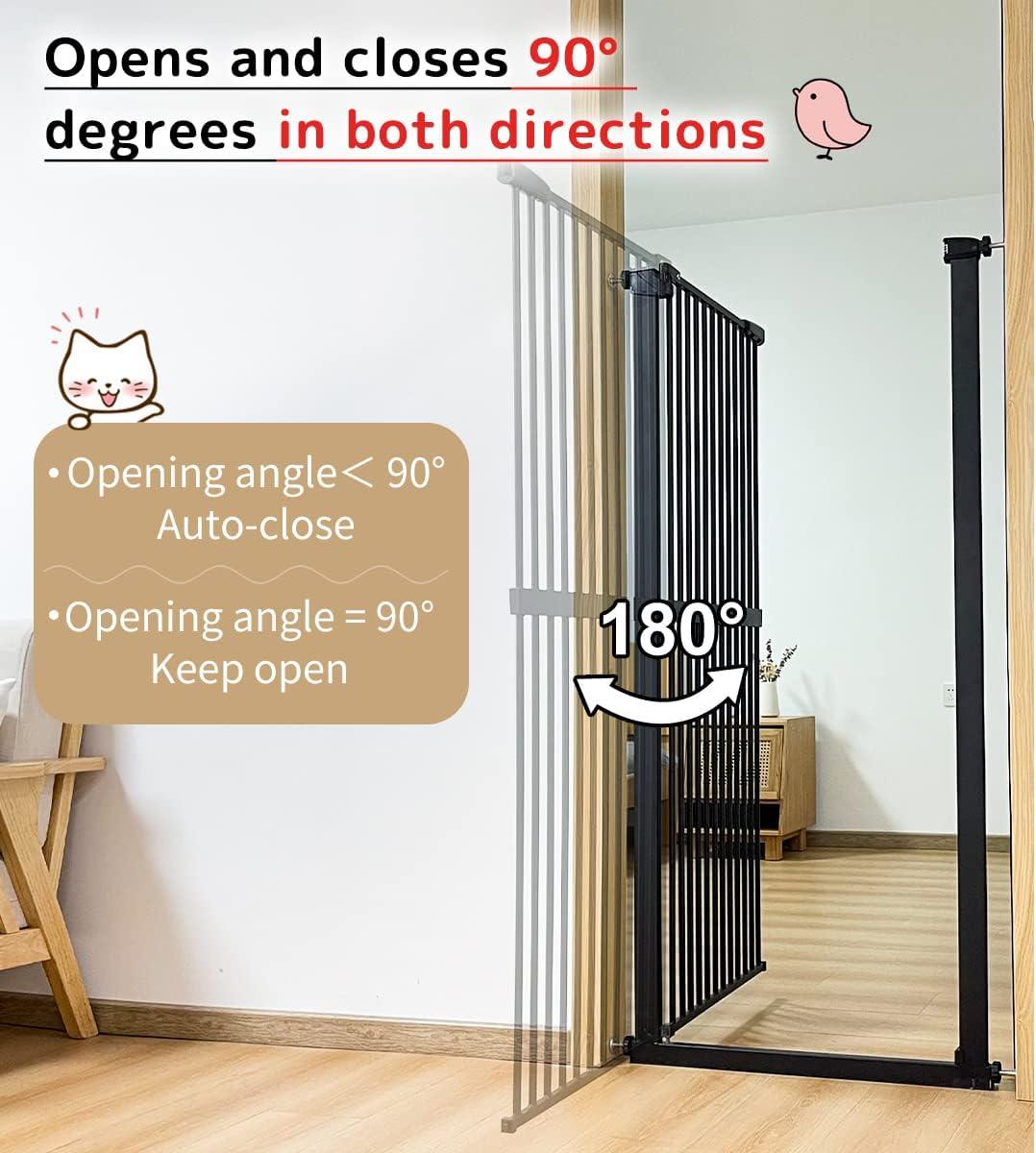 Lumizone Extra Tall Pet Gate 61.02" High Pressure Mounted 30.12"-34.05" Extra Wide (9 Sizes) 1.37" Gap for Cat Dog Children Stairs Doorway Hallway No Drilling Auto-Close (30.12"-34.05", Black)