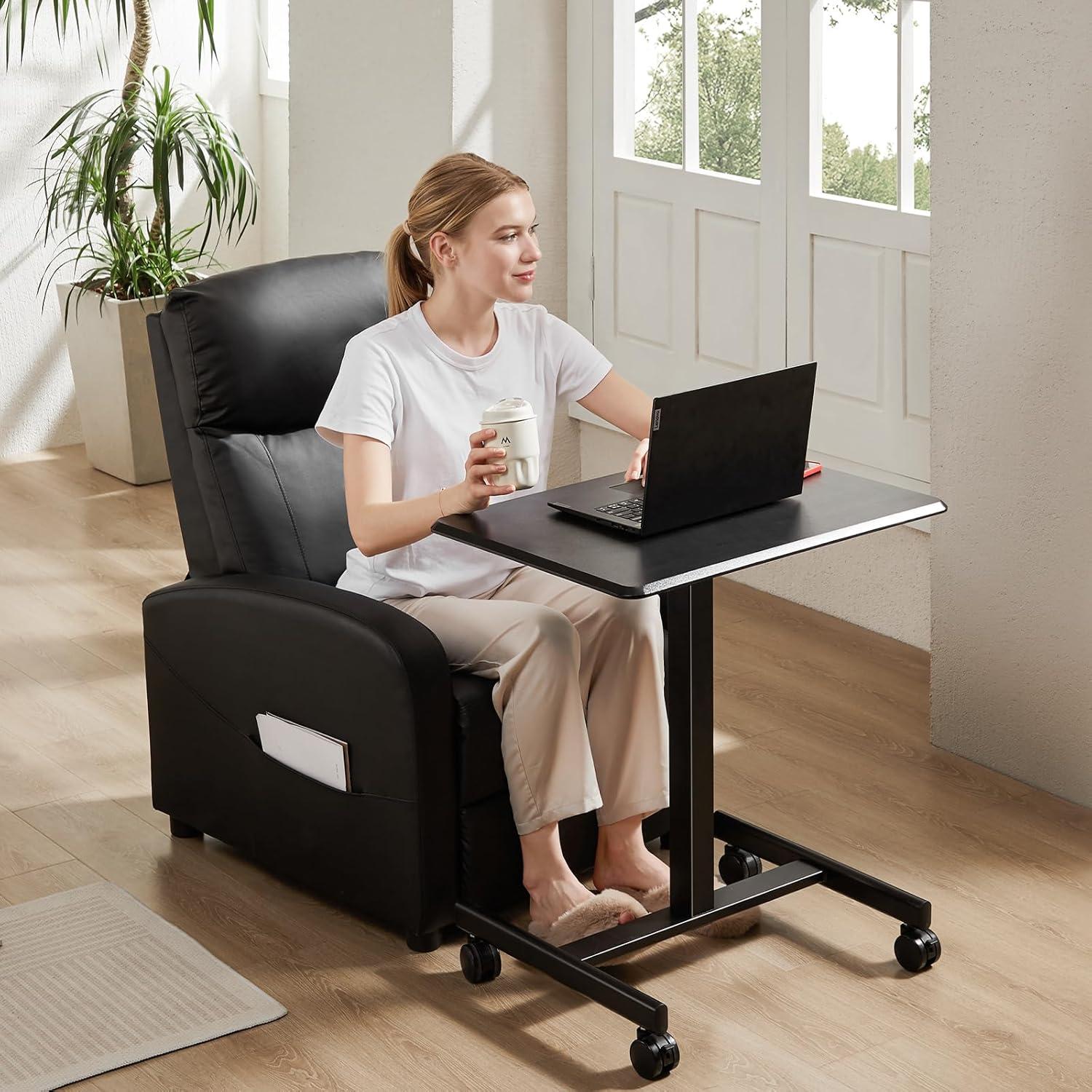 Sweetcrispy Small Mobile Rolling Standing Desk - Overbed Table, Teacher Podium with Wheels, Adjustable Work Table, Rolling Desk Laptop Computer Cart for Home, Office, Classroom, Black