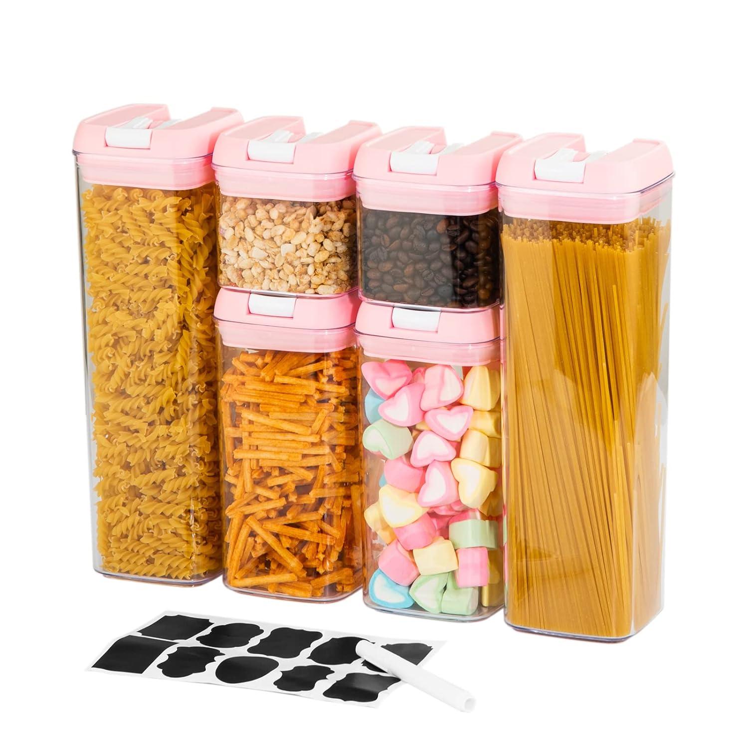 U-QE Airtight Food Storage Containers -6 Piece BPA Free Clear Plastic Airtight Containers with Easy Lock Lids for Kitchen Pantry Organization and Storage - Sugar, Flour, Cereal, Labels & Marker