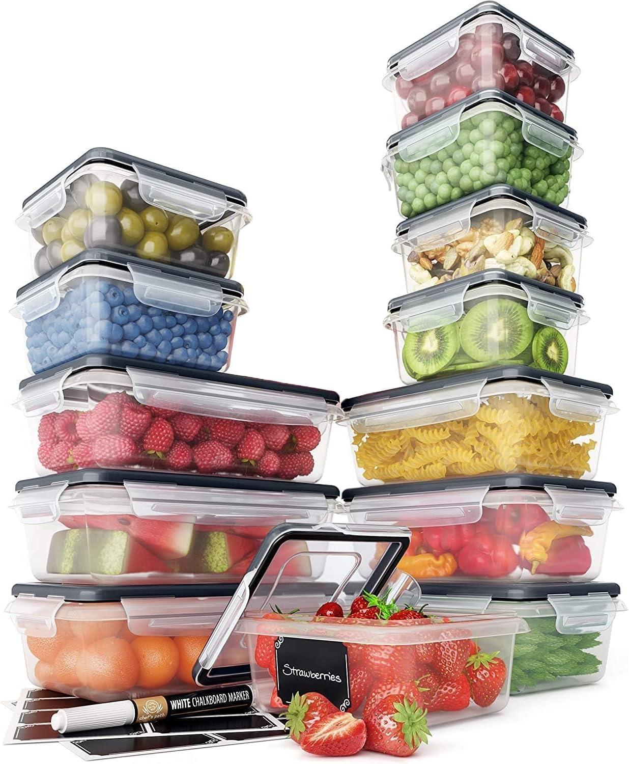 Black Plastic 32-Piece Airtight Food Storage Container Set