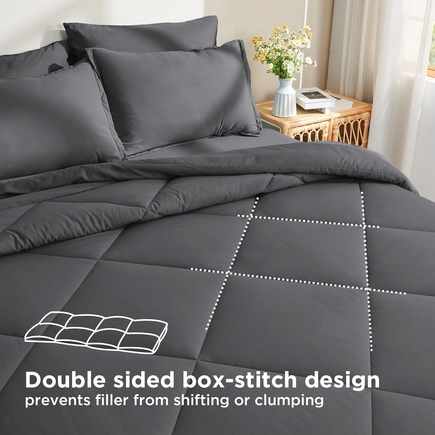 King Dark Grey Microfiber Down Alternative Bed in a Bag Set