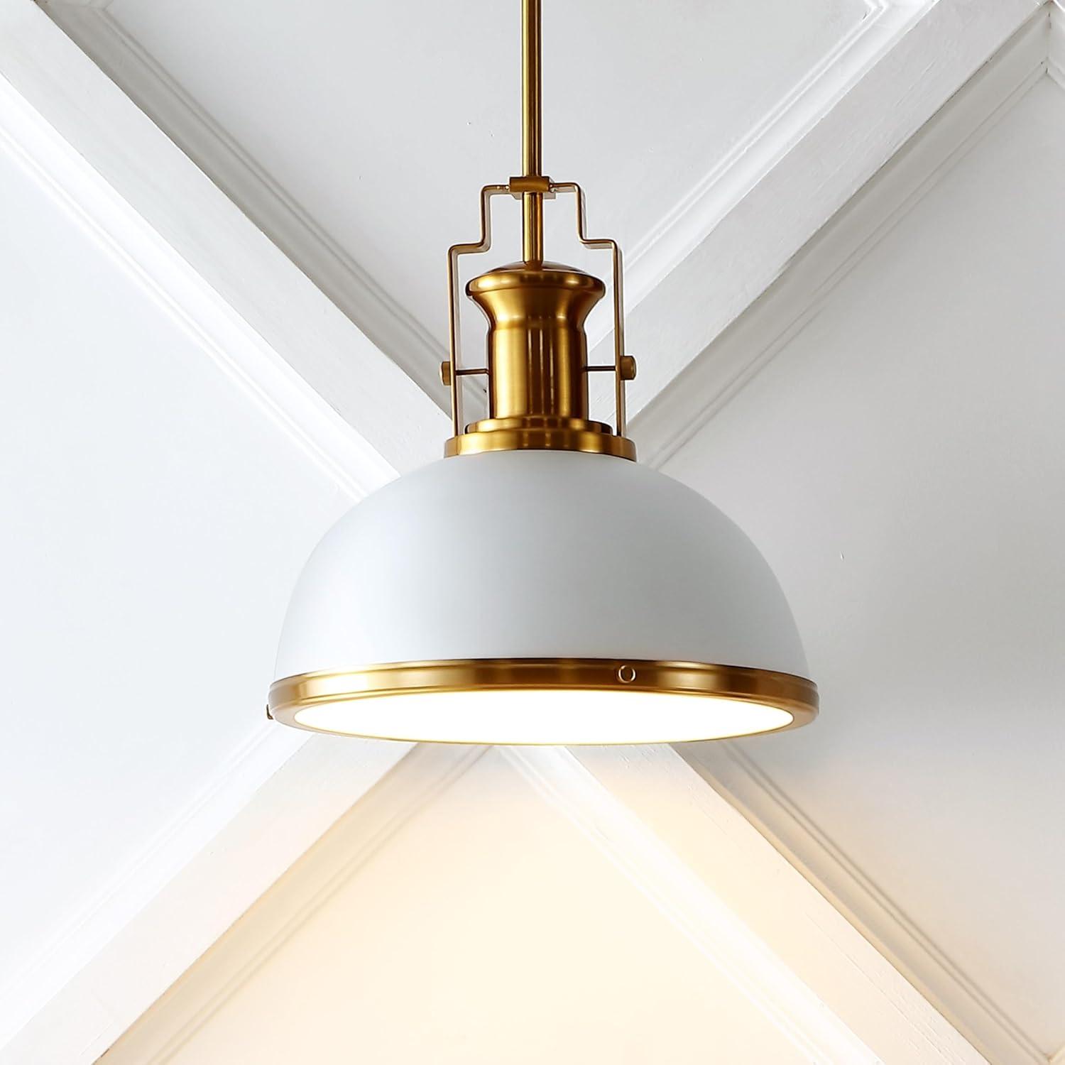 Homer 13" 1-Light Modern Industrial Iron LED Dome Pendant, Brass Gold/White