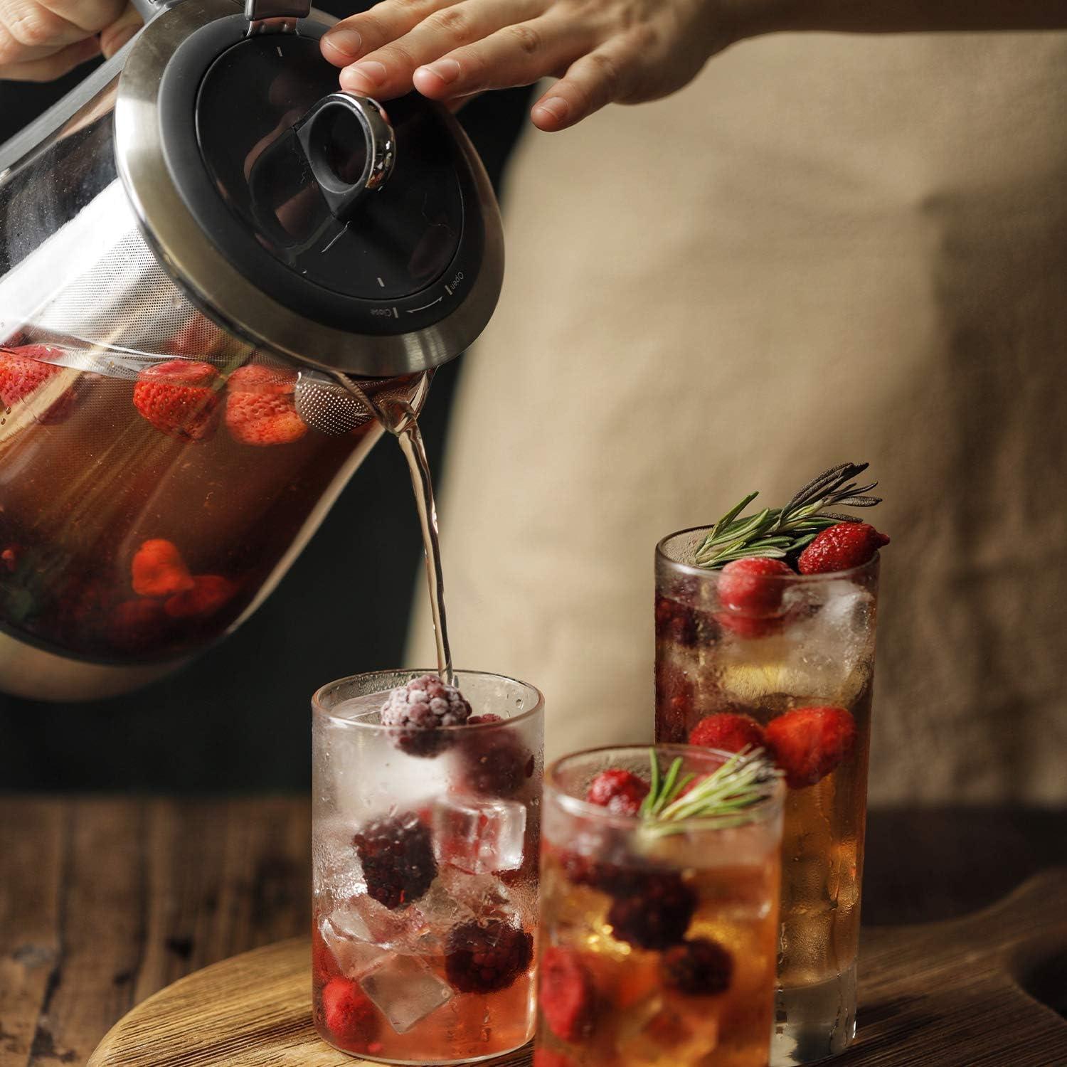 BUYDEEM Electric Tea Maker with Removable Infuser, Stainless Steel & German Schott Glass Kettle, Auto Keep Warm, 1.2L