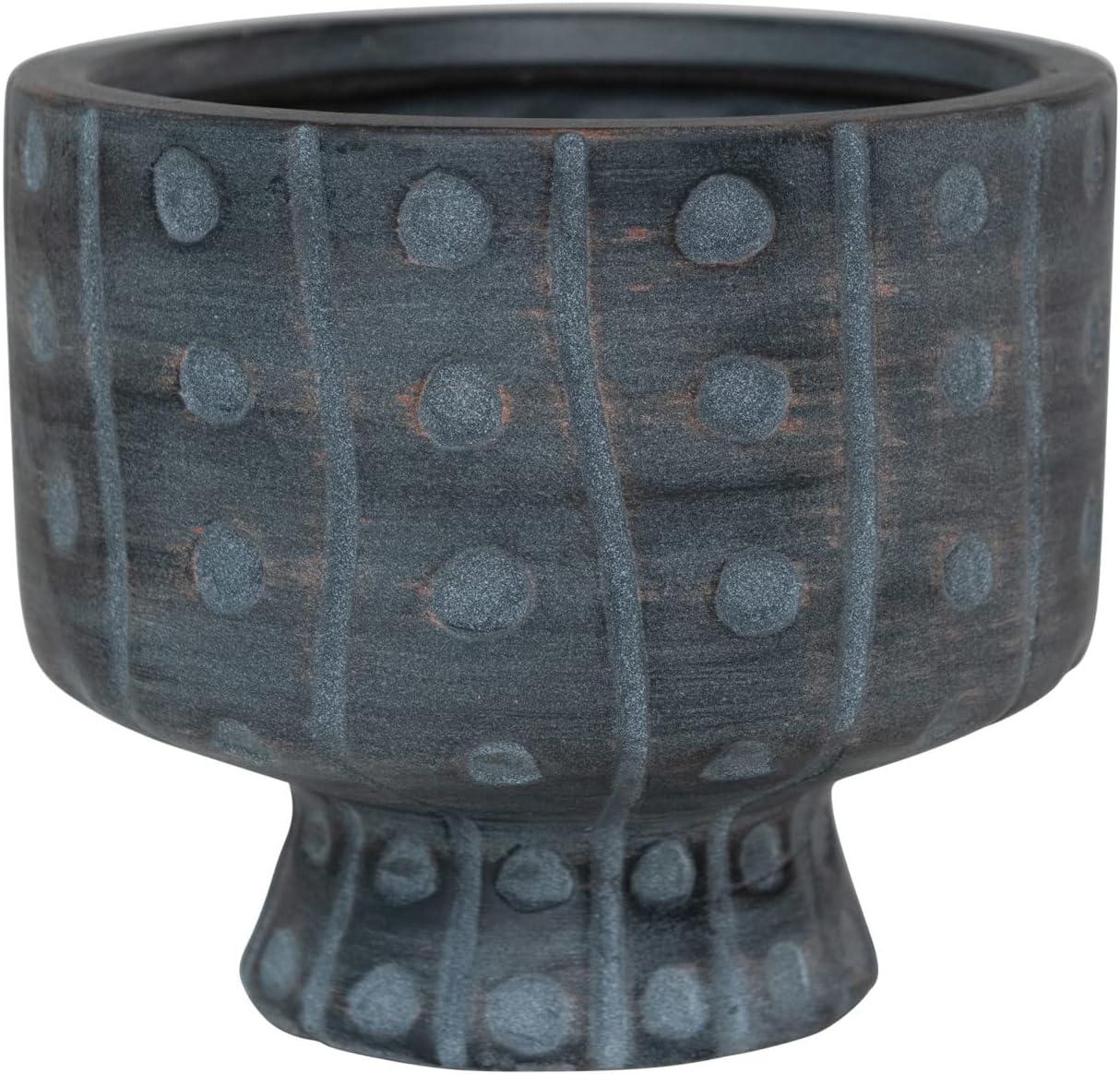 Contemporary Matte Black Stoneware Footed Planter, 6.75"x5.75"