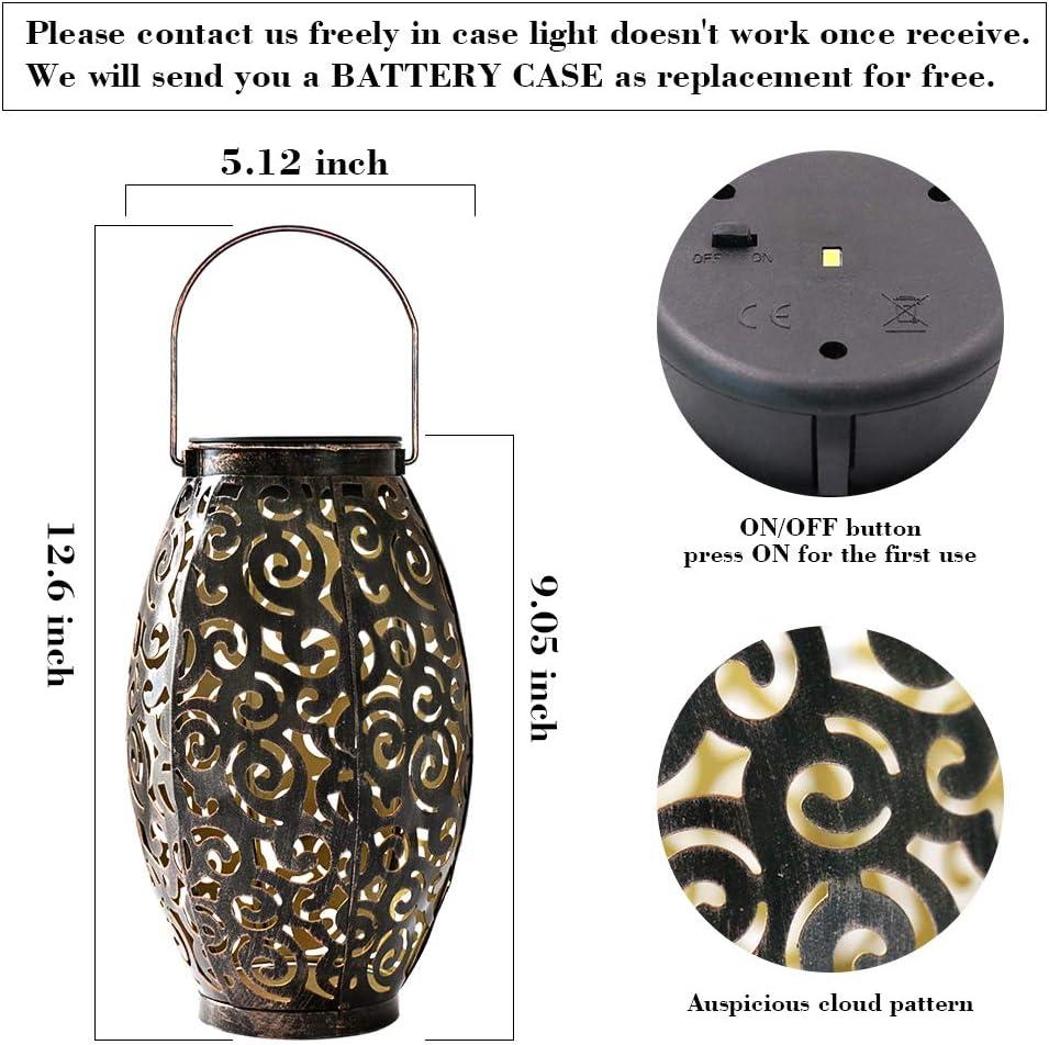 Bronze Solar LED Lantern with Handle and Hollowed Pattern