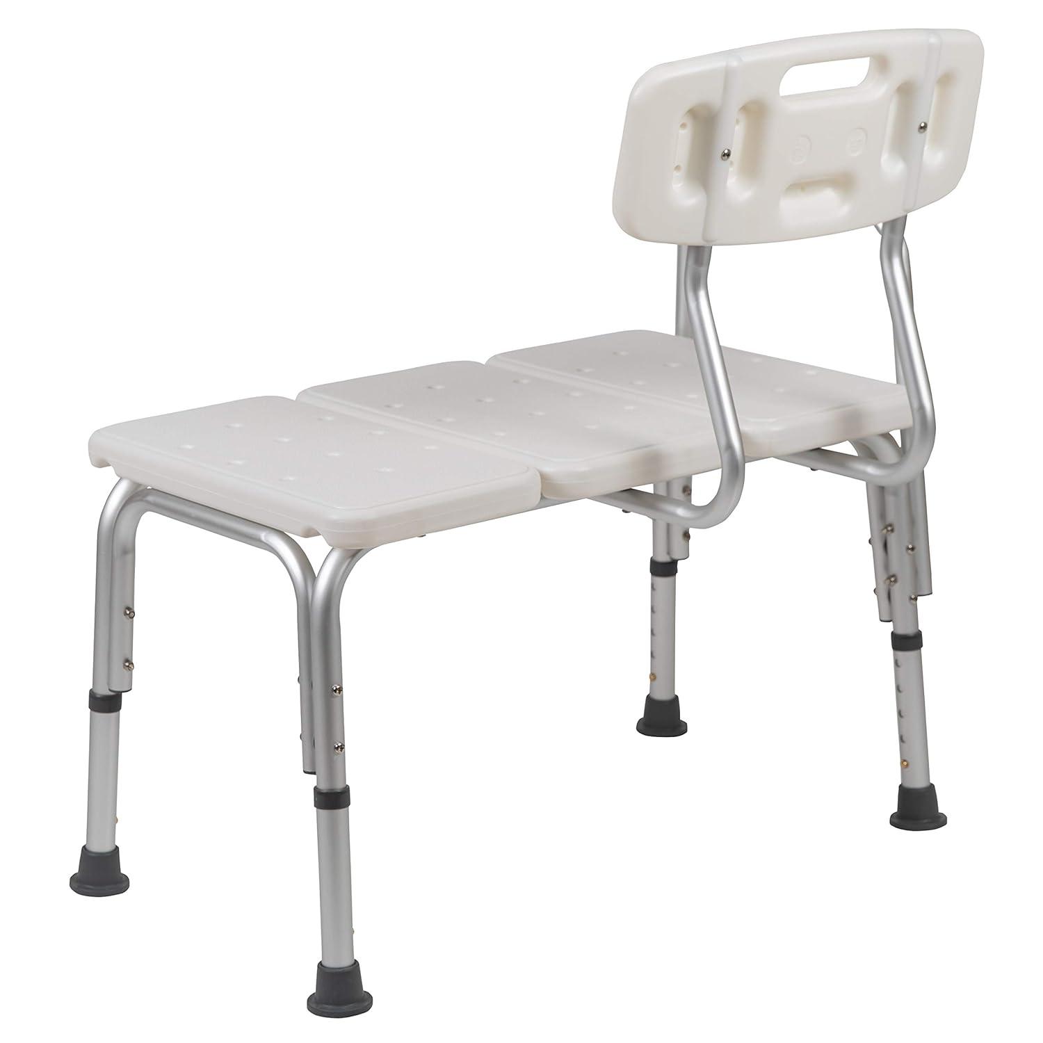 Flash Furniture DC-HY3510L-WH-GG Phoebe Aluminum Height Adjustable Medical Shower Transfer Bench