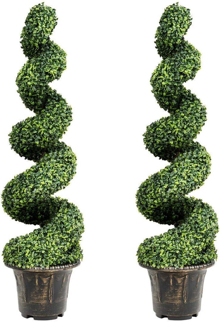 Lifelike Boxwood 4ft Spiral Topiary in Cement-Filled Pot