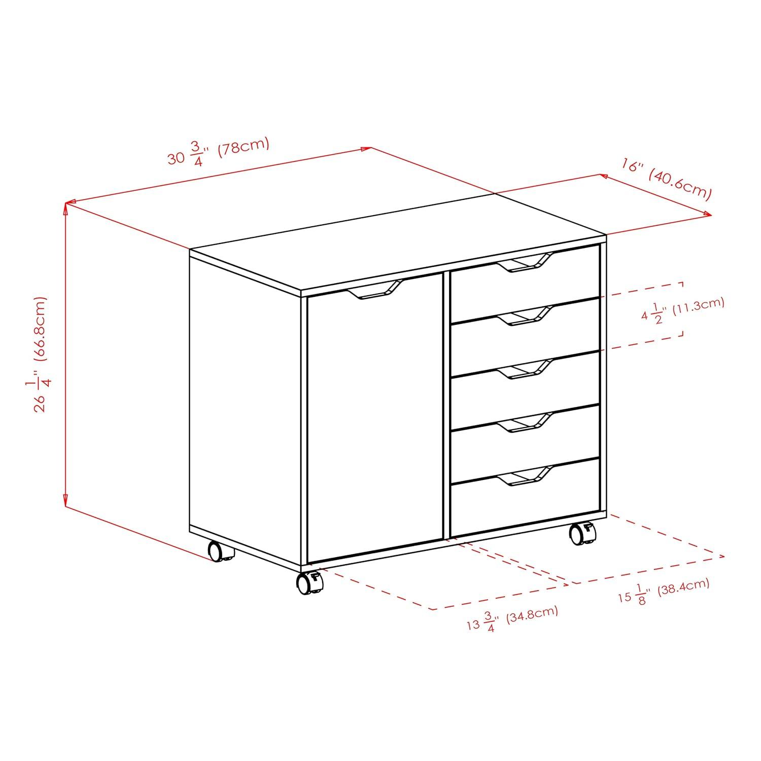 Halifax Cabinet with 5 Drawer & 1 Side Cabinet Black - Winsome: Mobile Storage Unit, Composite Wood, Modern Design