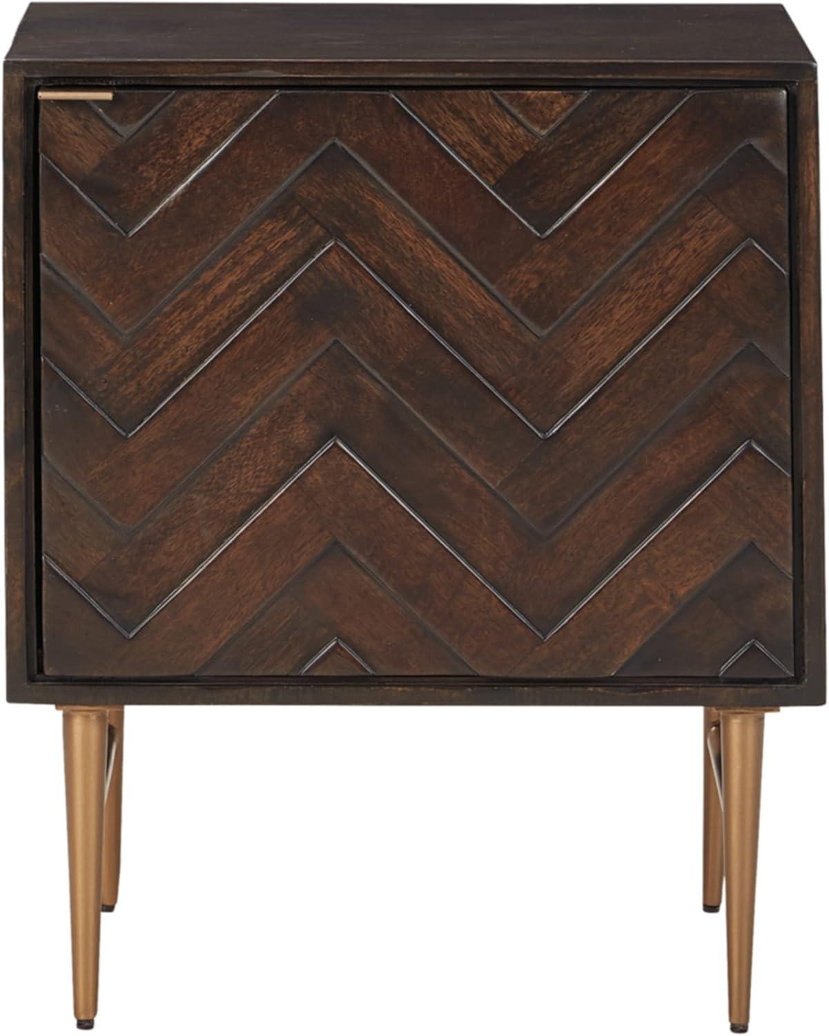 Dark Brown Chevron Pattern Mid-Century Modern Accent Cabinet