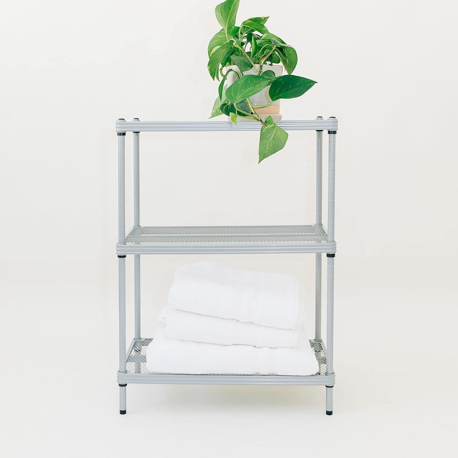 Design Ideas MeshWorks 3 Tier Full-Size Metal Storage Shelving Unit Rack for Kitchen, Office, and Garage Organization, 23.6” x 13.8” x 31.5,” Silver