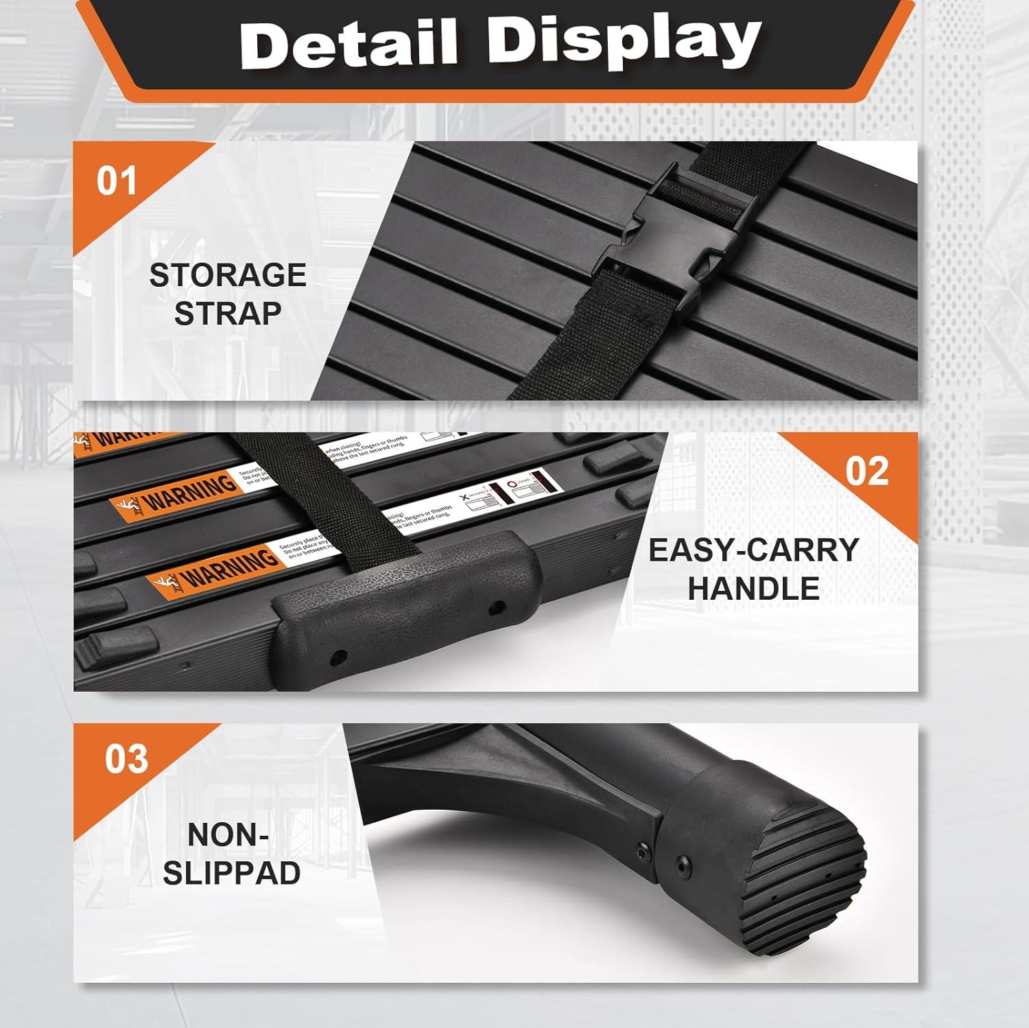 Heavy Duty Black Aluminum Telescopic Extension Ladder with Stabilizers