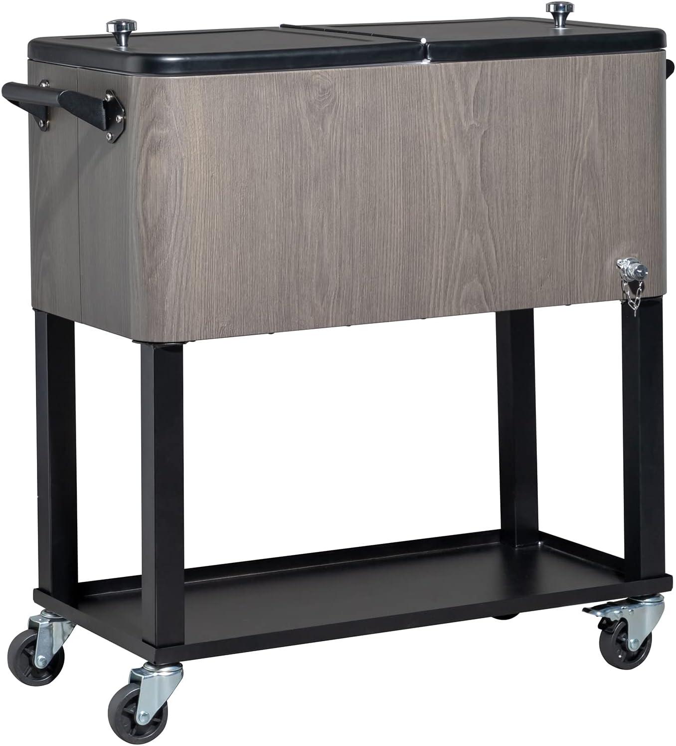VINGLI 80 Quart Rolling Ice Chest on Wheels, Patio Cooler Cart with Waterproof Cooler Cart Cover, Beverage Rolling Cooler for Outdoor Patio Deck Party