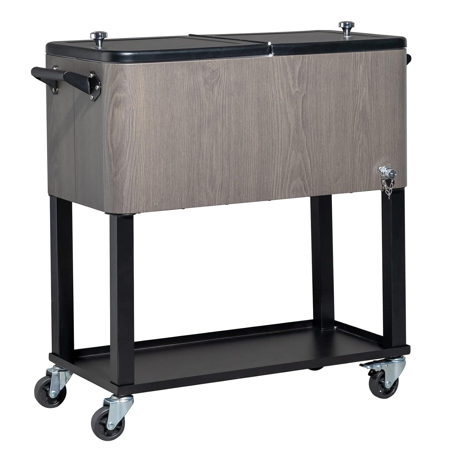 VINGLI 80 Quart Rolling Ice Chest on Wheels, Patio Cooler Cart with Waterproof Cooler Cart Cover, Beverage Rolling Cooler for Outdoor Patio Deck Party