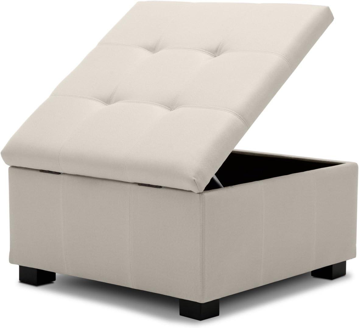 BELLEZE Vintage Style Storage Tufted Ottoman Foot Bench Squared Indoor Bedroom Living Room, White