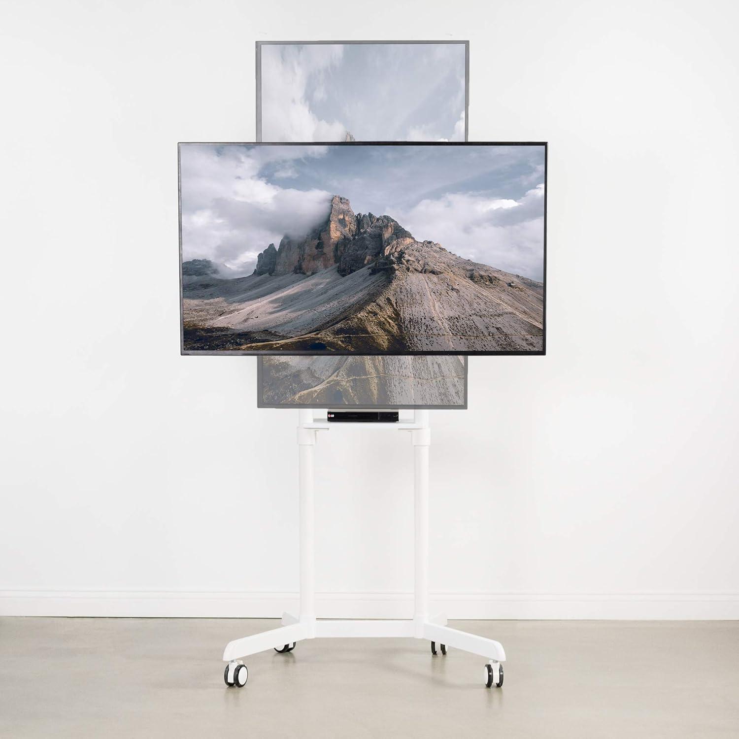 White Mobile Portrait to Landscape TV Cart