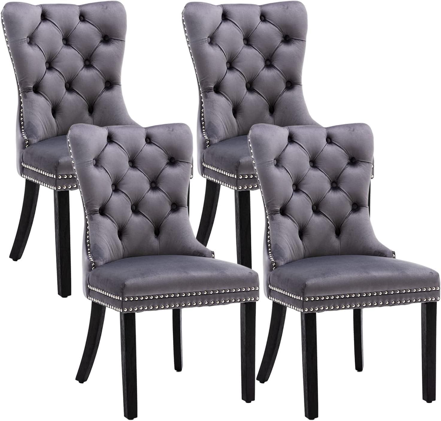 ODUSE-DAILY Grey Velvet Dining Chairs Set of 4, Kitchen & Dining Room Chairs, Tufted Dining Chairs, Fabric Upholstered, Solid Wood, Sillas De Comedor (Gray, 4 Pcs)