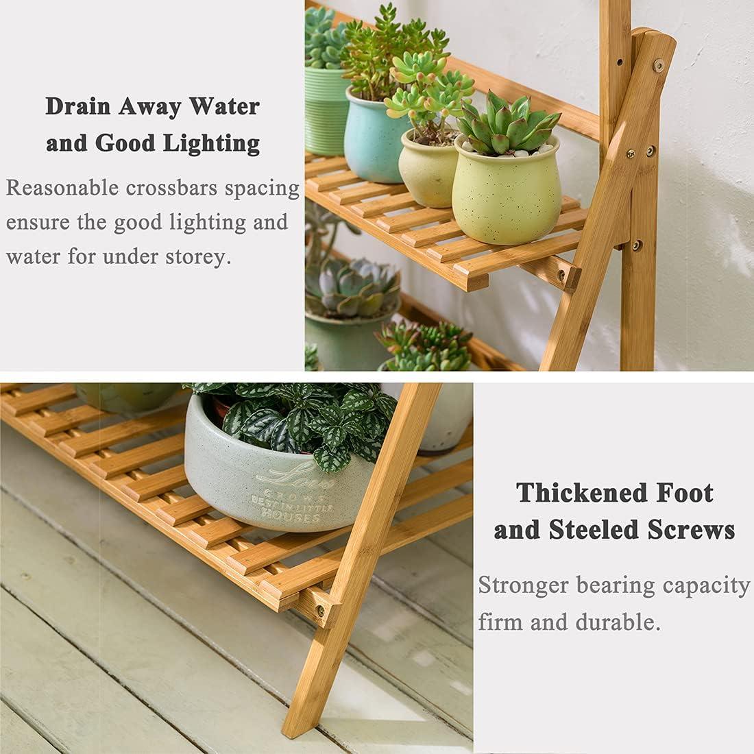 Natural Bamboo 3-Tier Hanging Plant Stand with Shelves