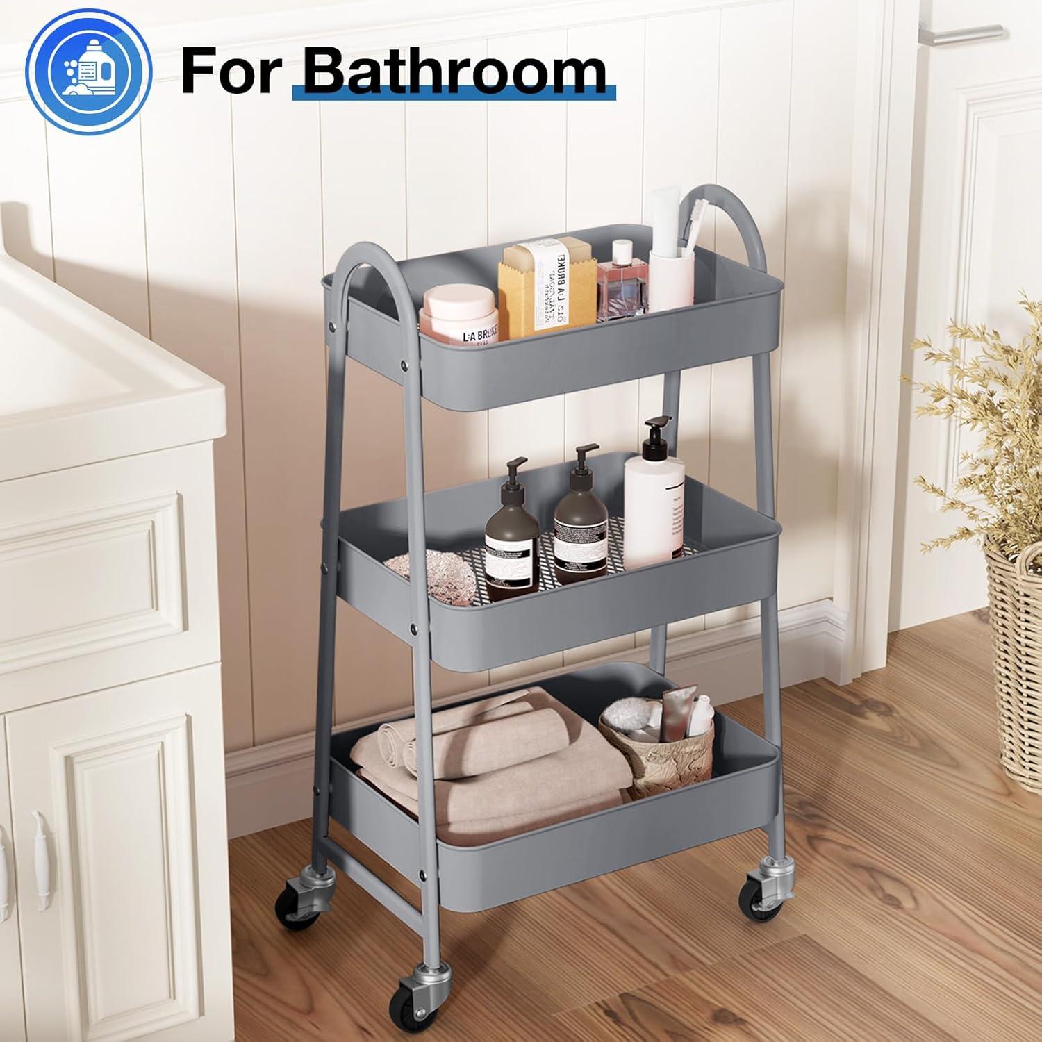 Green Metal 3-Tier Rolling Utility Cart with Lockable Wheels