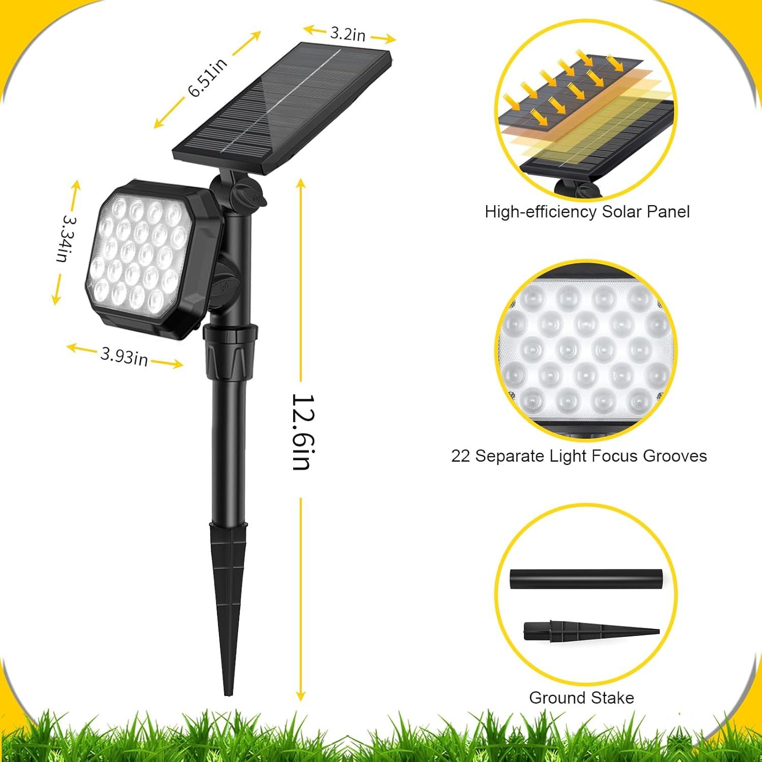 ROSHWEY 2PCS Bright Solar Spotlight Outdoor Waterproof, 700lm Outside Solar Landscape Lights for Yard, Garden, Driveway, Walkway, Lawn, Cool Light