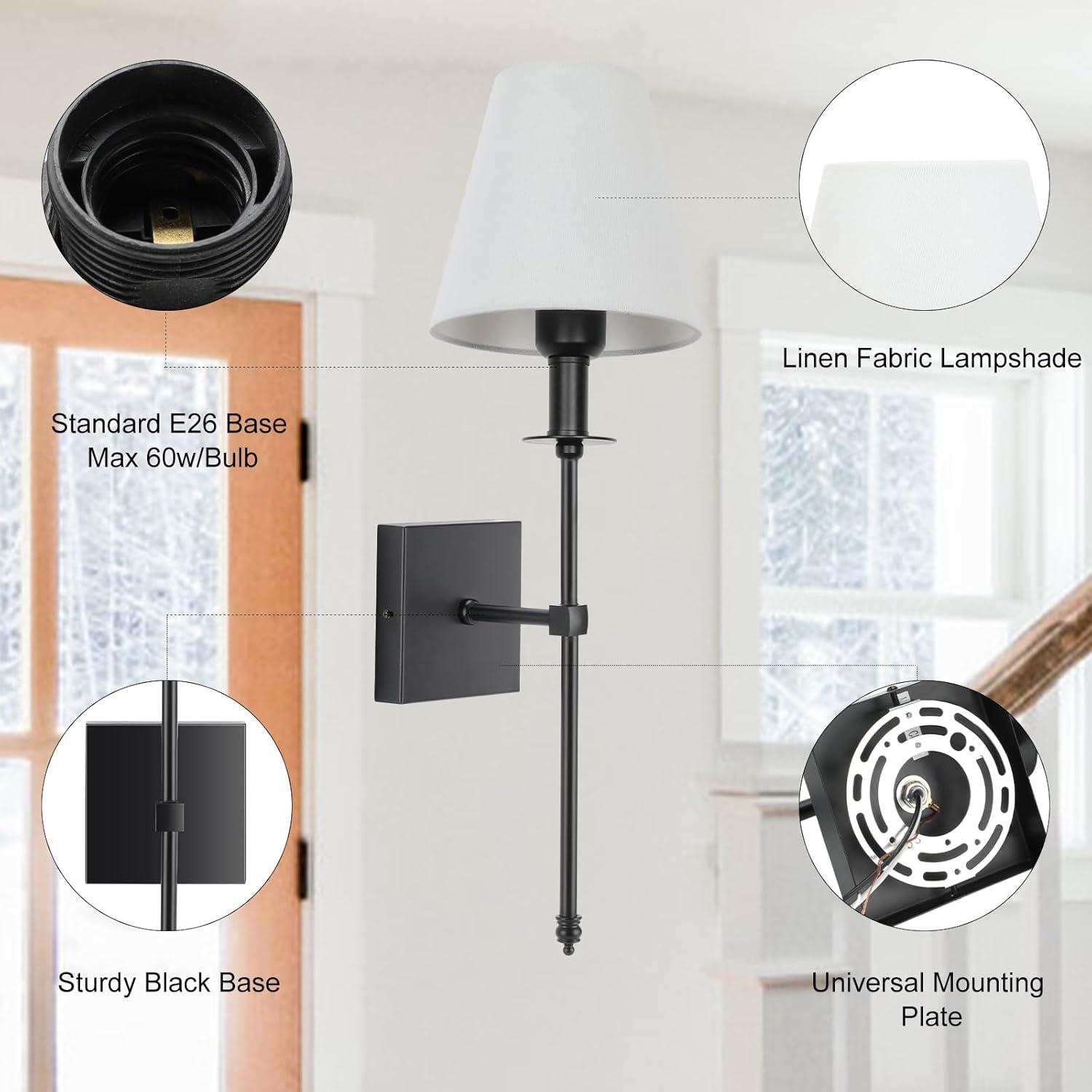 Battery Operated Black Wall Sconce Set Of 2,not Hardwired Fixture Wireless Wall Light ,dimmable Picture Sconces Cordless ,Easy To Install Battery Powered Lamp,for Bedroom, Lounge, Farmhouse Gallery