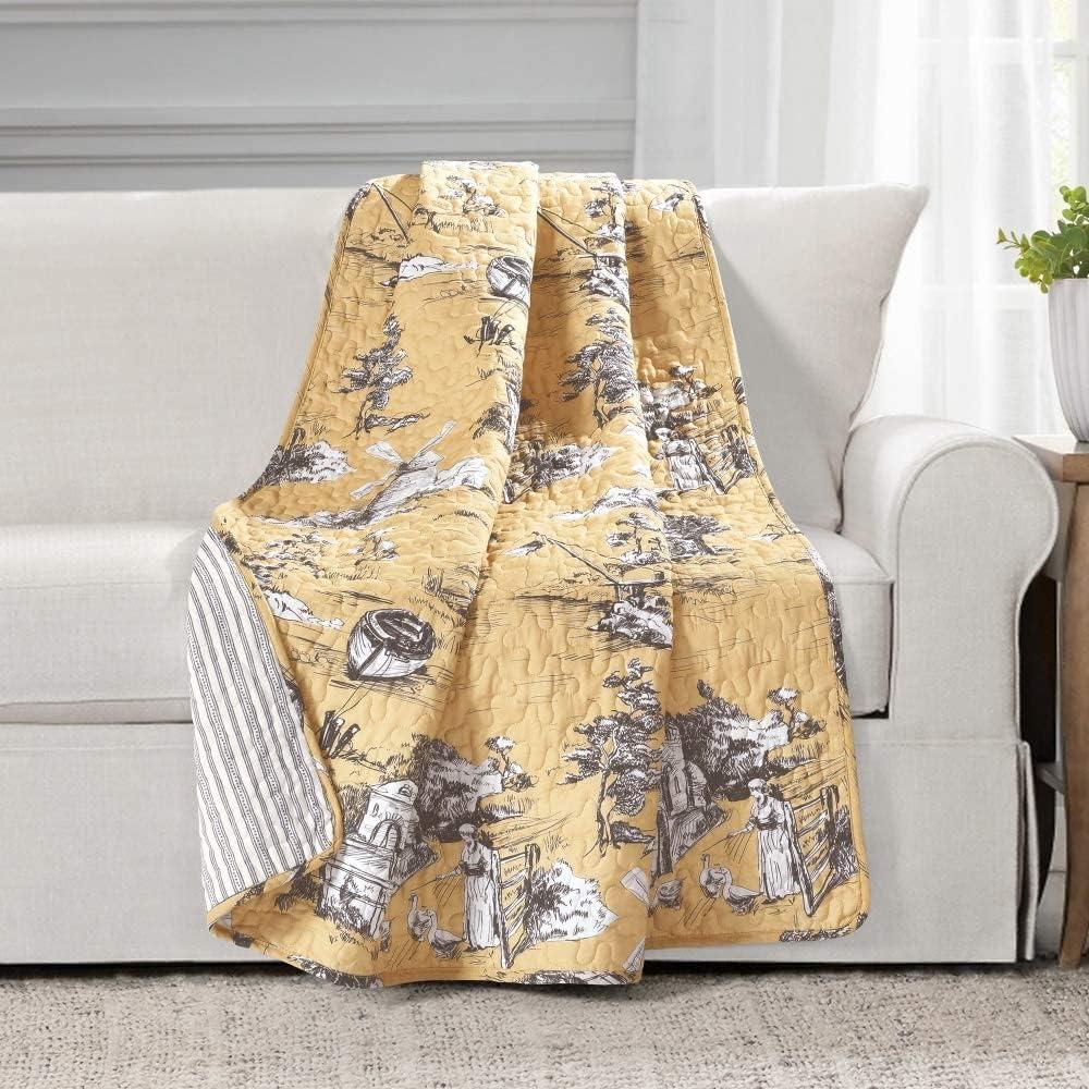 French Country Toile Reversible Cotton Throw Yellow/Gray 50" x 60"