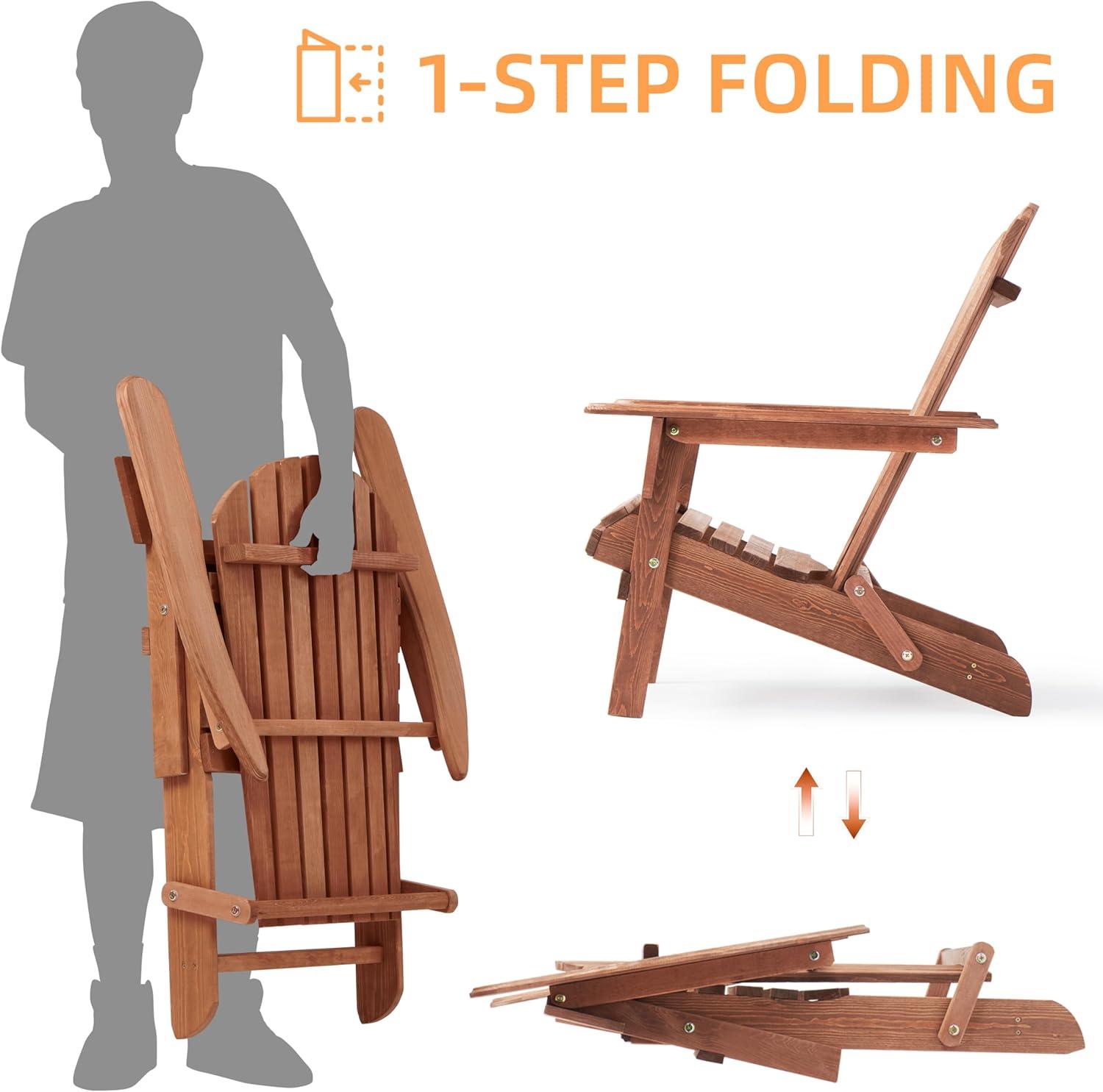 CLEARANCE! Wooden Outdoor Folding Adirondack Chair Set of 2 Wood Lounge Patio Chair for Garden,Garden, Lawn, Backyard, Deck, Pool Side, Fire Pit,Half Assembled,