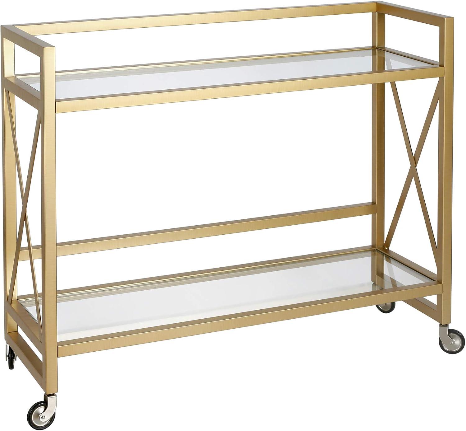 Evelyn&Zoe 38" Brass Metal/Glass Bar Cart