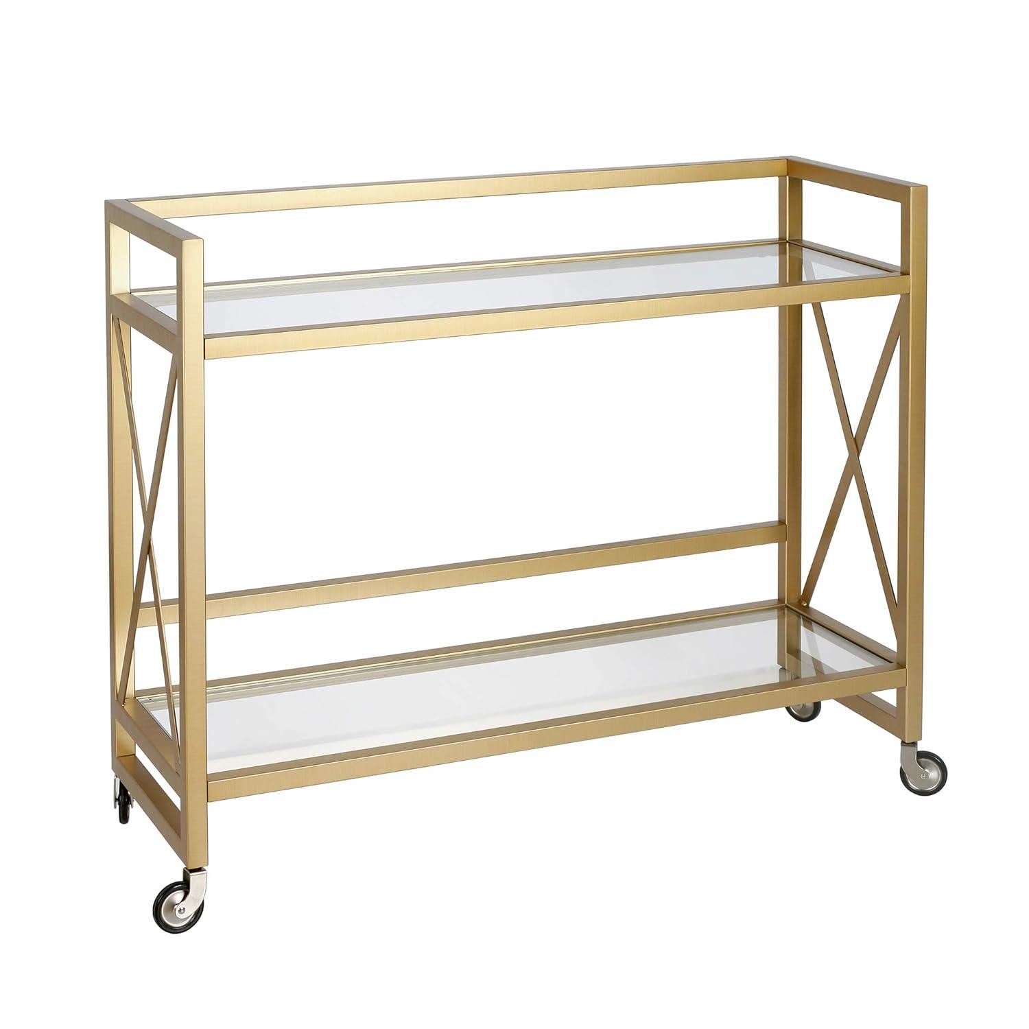 Evelyn&Zoe 38" Brass Metal/Glass Bar Cart