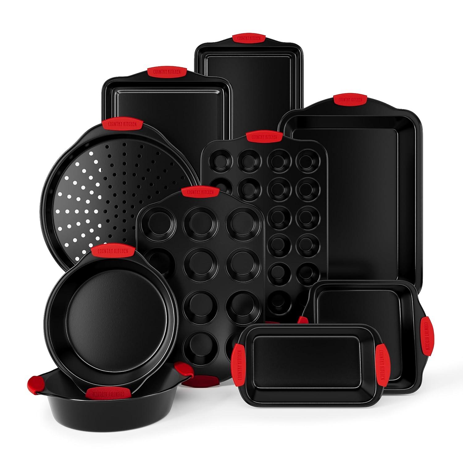 Nonstick Stackable Bakeware Set - Durable, Easy Release Baking Set, Red, 10 Pcs