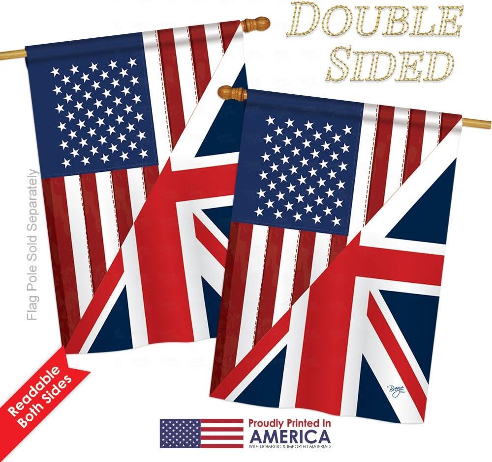 Breeze Decor 08380 US UK Friendship 2-Sided Vertical Impression House Flag - 28 x 40 in.