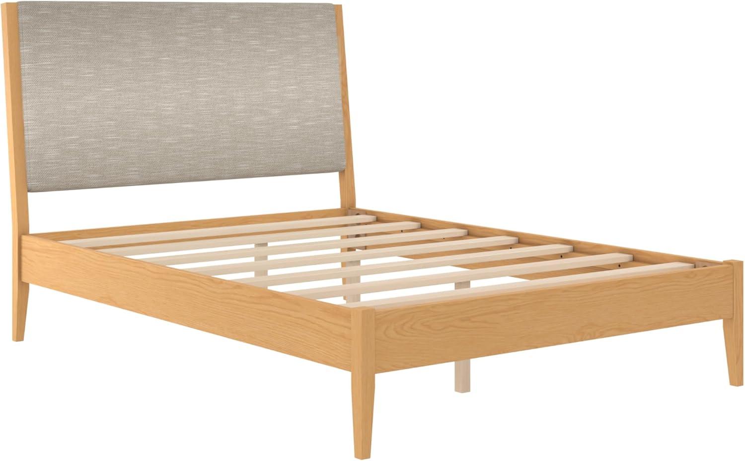 DHP Dacin Wood Bed Frame with Upholstered Headboard, Queen, Beige Linen