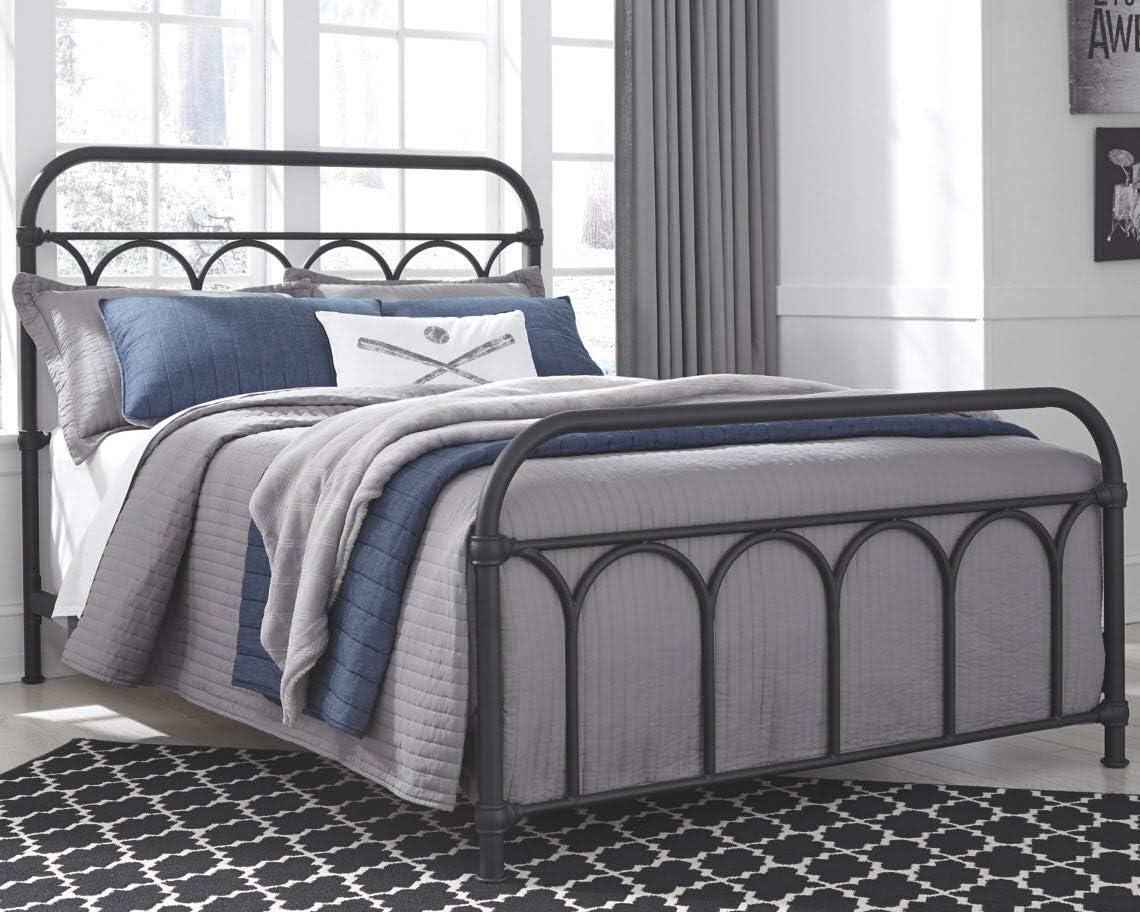 Nashburg Full Size Black Metal Frame Bed with Headboard