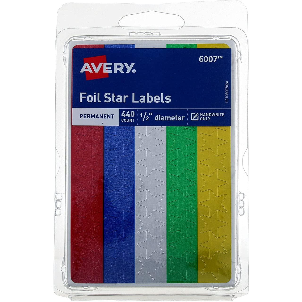 Avery Colored Foil Stars 1/2" dia Assorted Colors 440/Pack 06007