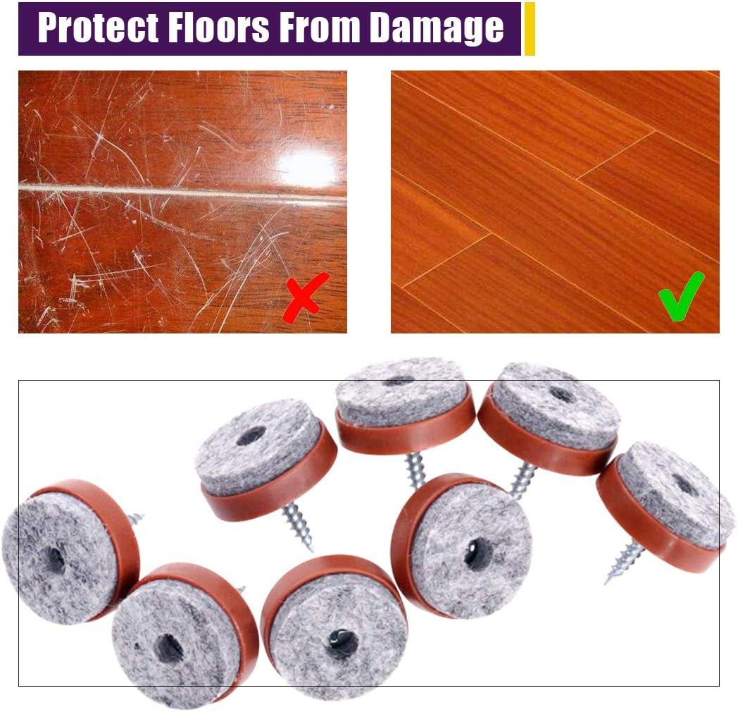 Swpeet 52Pcs 20mm Brown Furniture Felt Pads Non Slip Furniture Pads with Screw-on Felt Pad Furniture Slider Floor Protector for Wooden Leg Feet of Chair Table Sofa