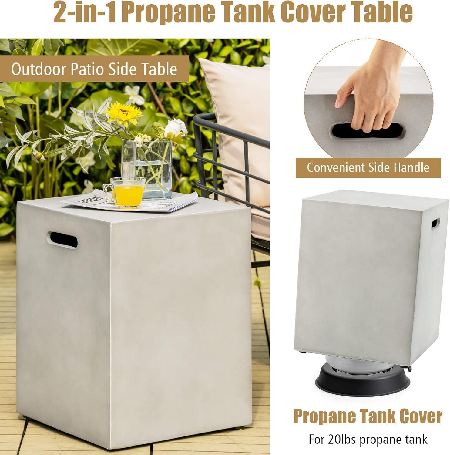 Canddidliike Propane Tank Cover Hideaway Table for Standard 20 Pounds Propane Tank-Gray, Outdoor Fire Pit for Outdoor, Outside Patio Deck and Garden