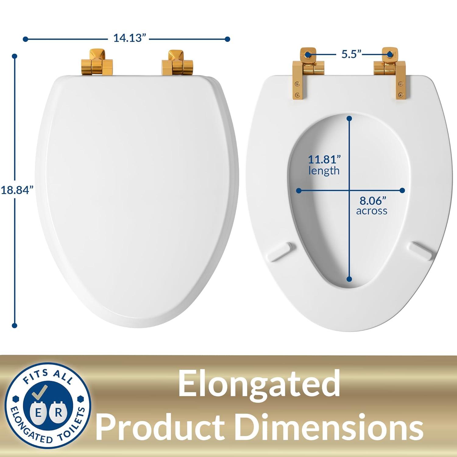 Mayfair by Bemis 7M1826BGSL 000 Bennett Toilet Seat with Metal Hinges, Slow Close Wood Seat, Easy Install, Elongated, White