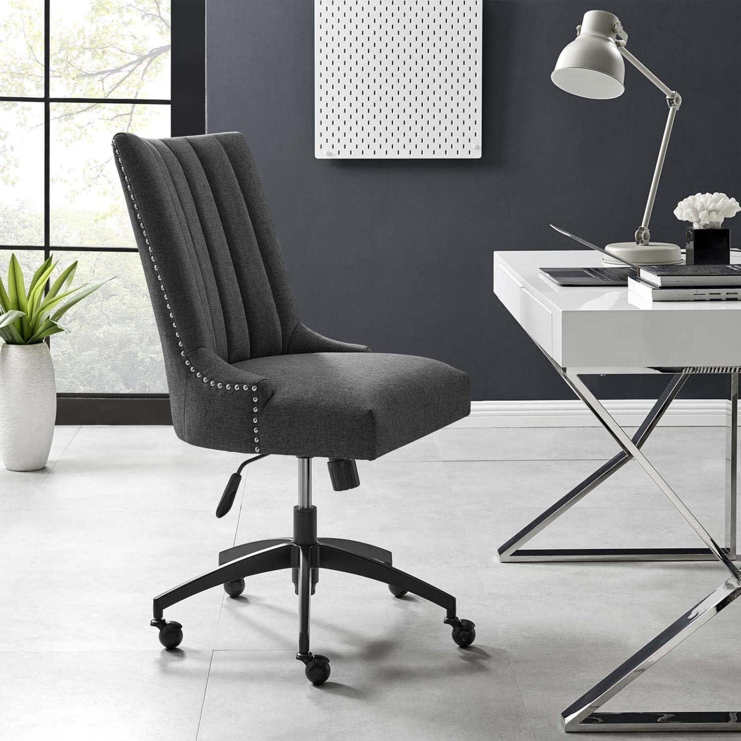 Empower Channel Tufted Fabric Office Chair Black/Gray - Modway: Modern Desk Chair with Casters, Adjustable Height