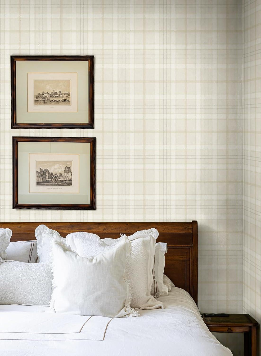 NextWall Neutral Tailor Plaid Peel and Stick Wallpaper - 20.9 in. W x 18 ft. L Roll