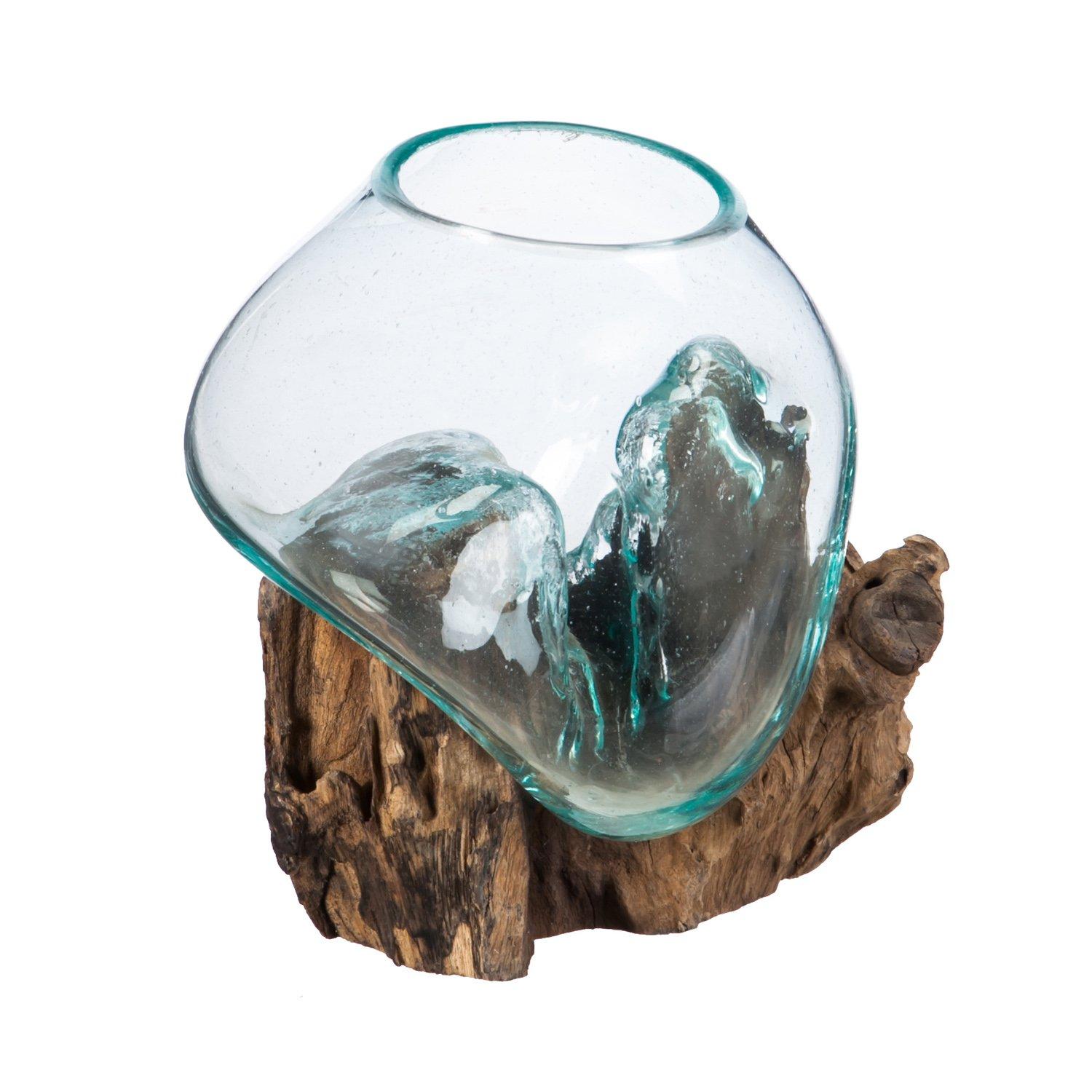 Elegant Driftwood & Glass Planter for Outdoor and Indoor Decor