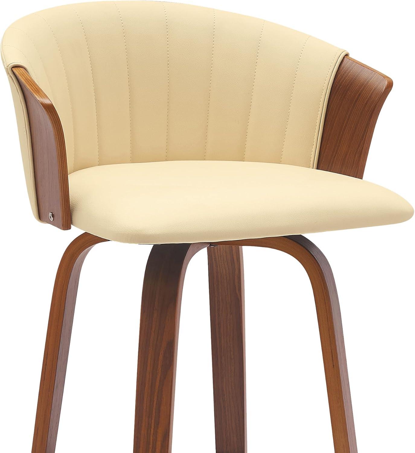 Diana 30" Swivel Walnut Wood Bar Stool in Cream Faux Leather