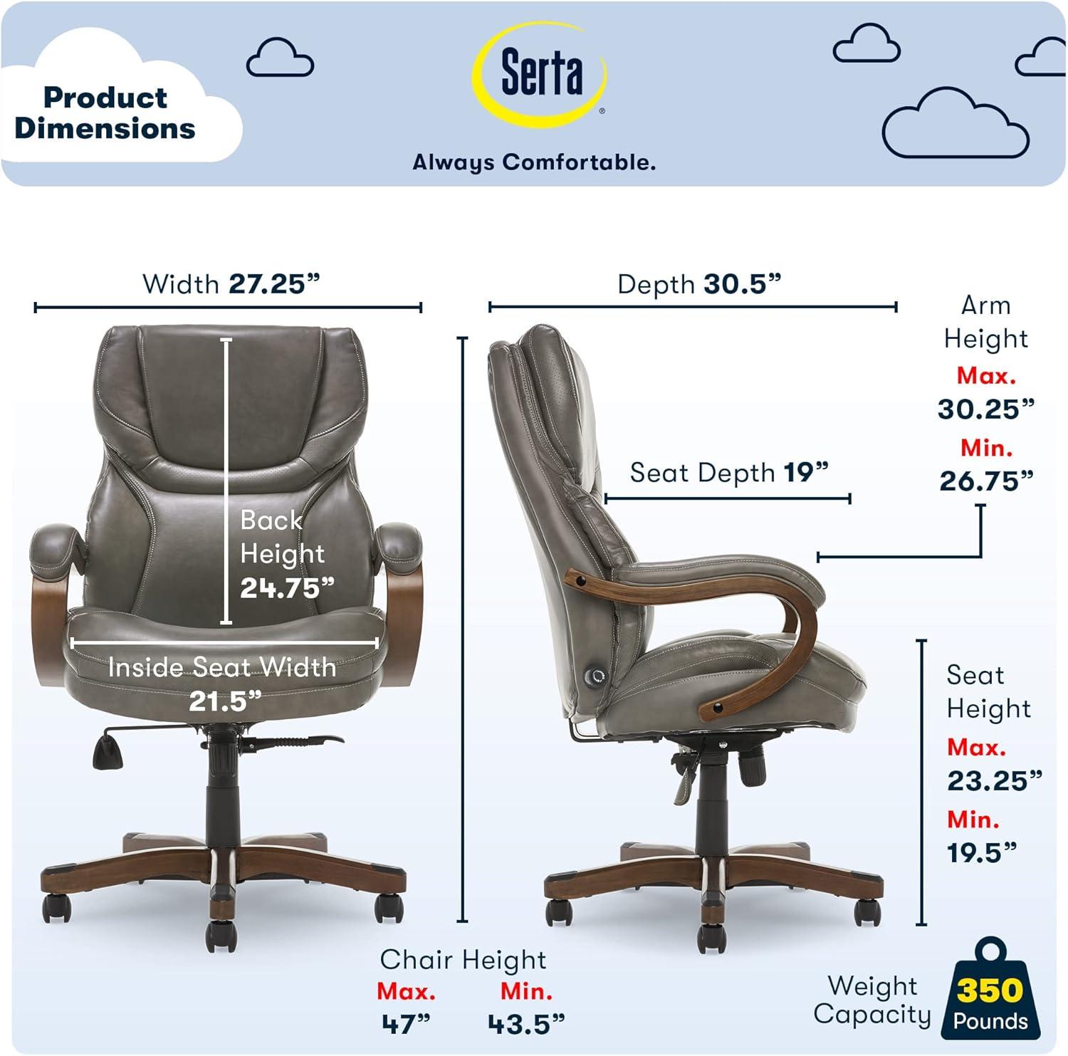 Big and Tall Executive Office Chair with Upgraded Wood Accents - Serta