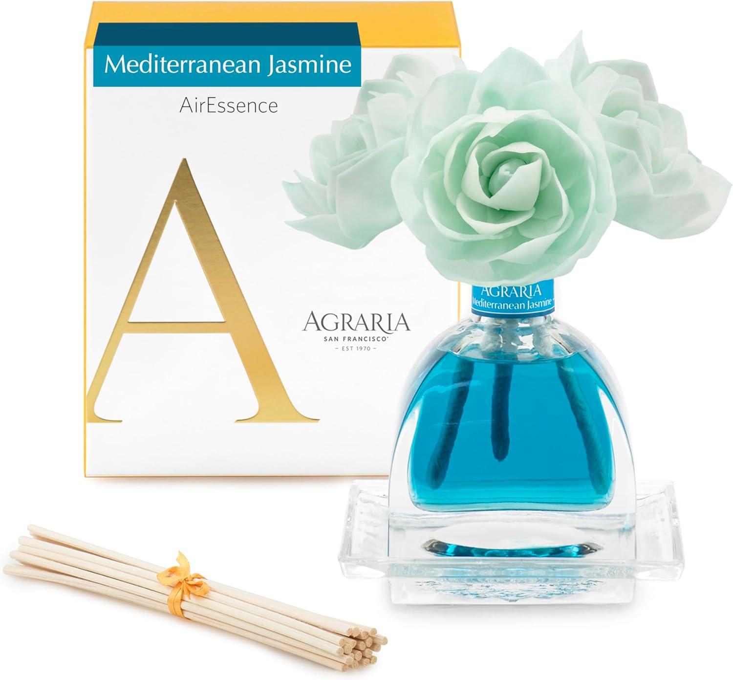 Mediterranean Jasmine Blue Glass Reed Diffuser Set