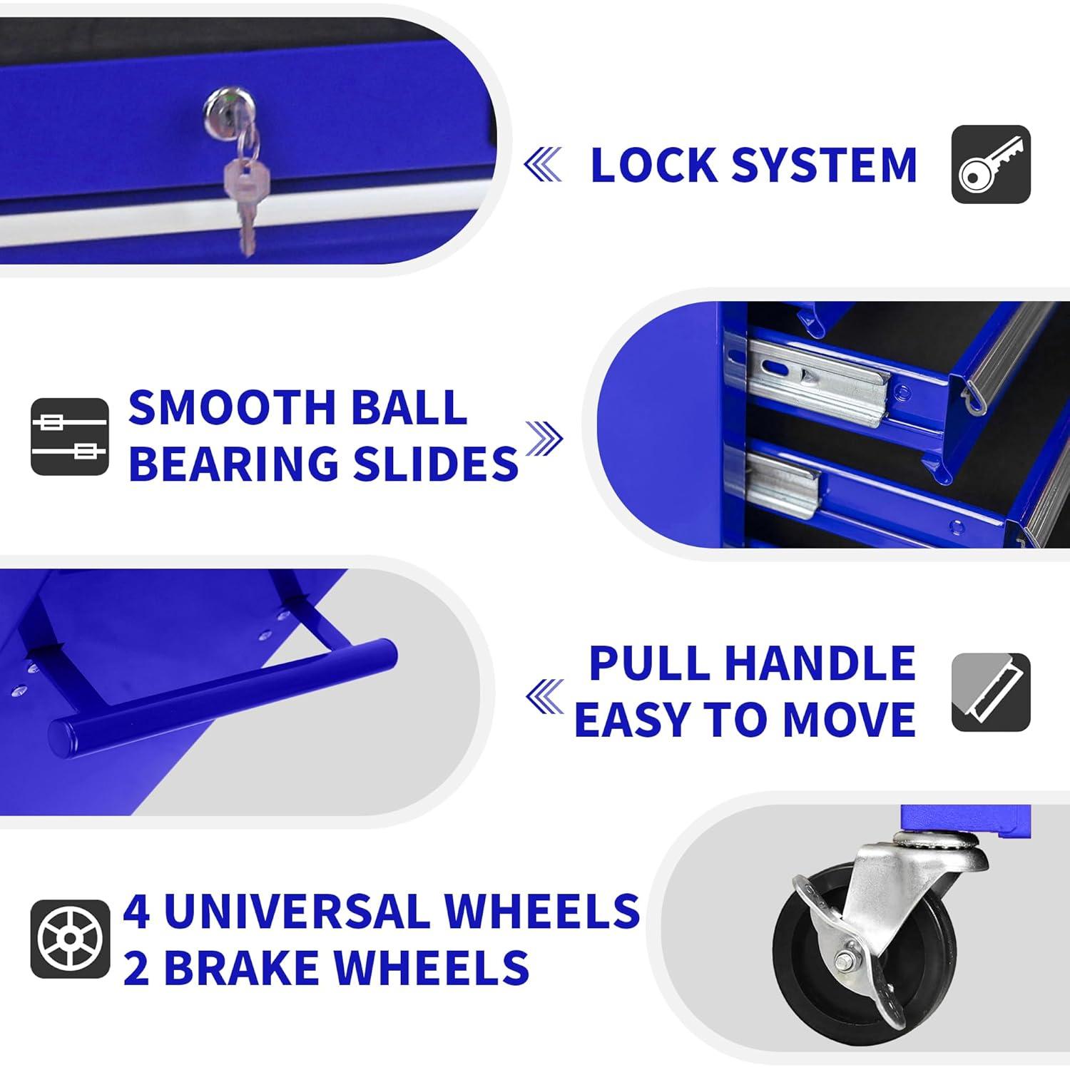 5 Large Drawers Tool Cart on Wheels,Rolling Tool Chest Tool Storage,Drawers Rolling Tool Trolley Organizer Tool Case for Garage, Warehouse, Workshop, Repair Shop (5 Large Drawers-29.3" H-Blue)