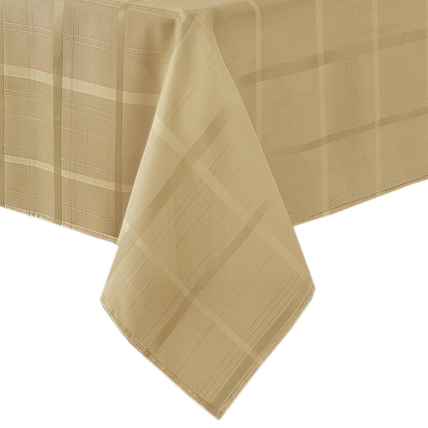 Elegance Plaid Stain & Water Resistant Tablecloth - 60" x 144" Rectangle - Ribbon Gold - Elrene Home Fashions