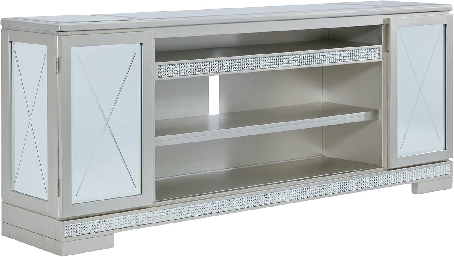 Silver 72" Modern TV Stand with Cabinets and Fireplace Option