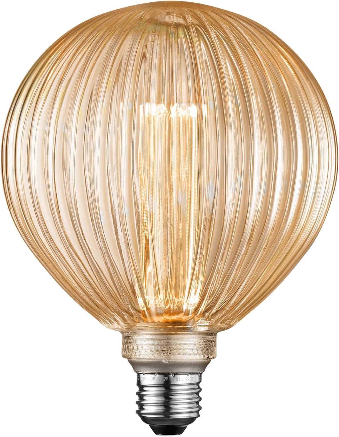 3.5W LED G125 Globe Edison Bulbs Dimmable, Virtual Filament Vintage Decorativ Bulb, Amber Glass, E26 Base, 2000K Soft Warm, UL Listed