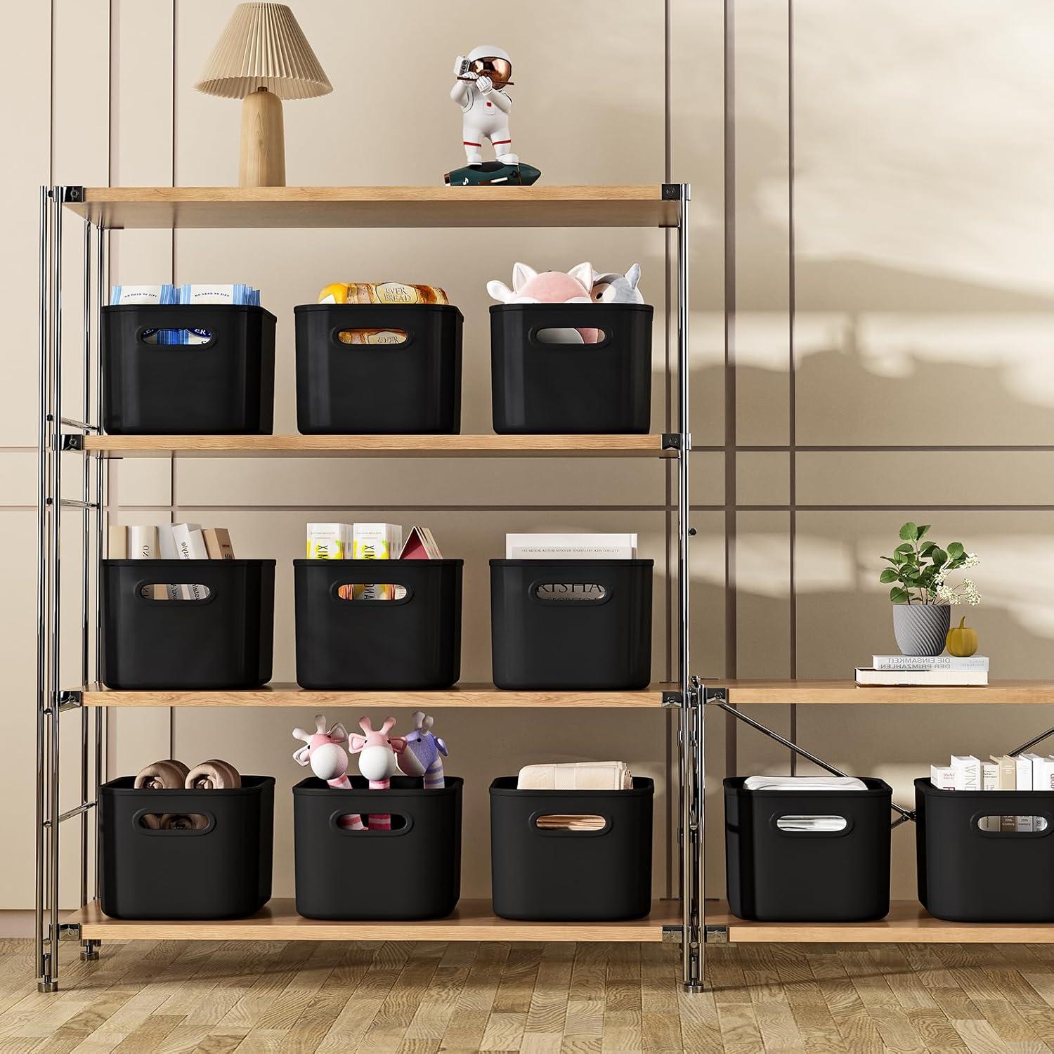 8 Pieces Colorful Storage Bins with Lid and Handle, Plastic Stackable Baskets Desktop Cube Box Cubby Bins Containers for Shelf Cabinet Bedroom Office (Multi-colored,14.2 x 10.2 x 9.5 Inch)