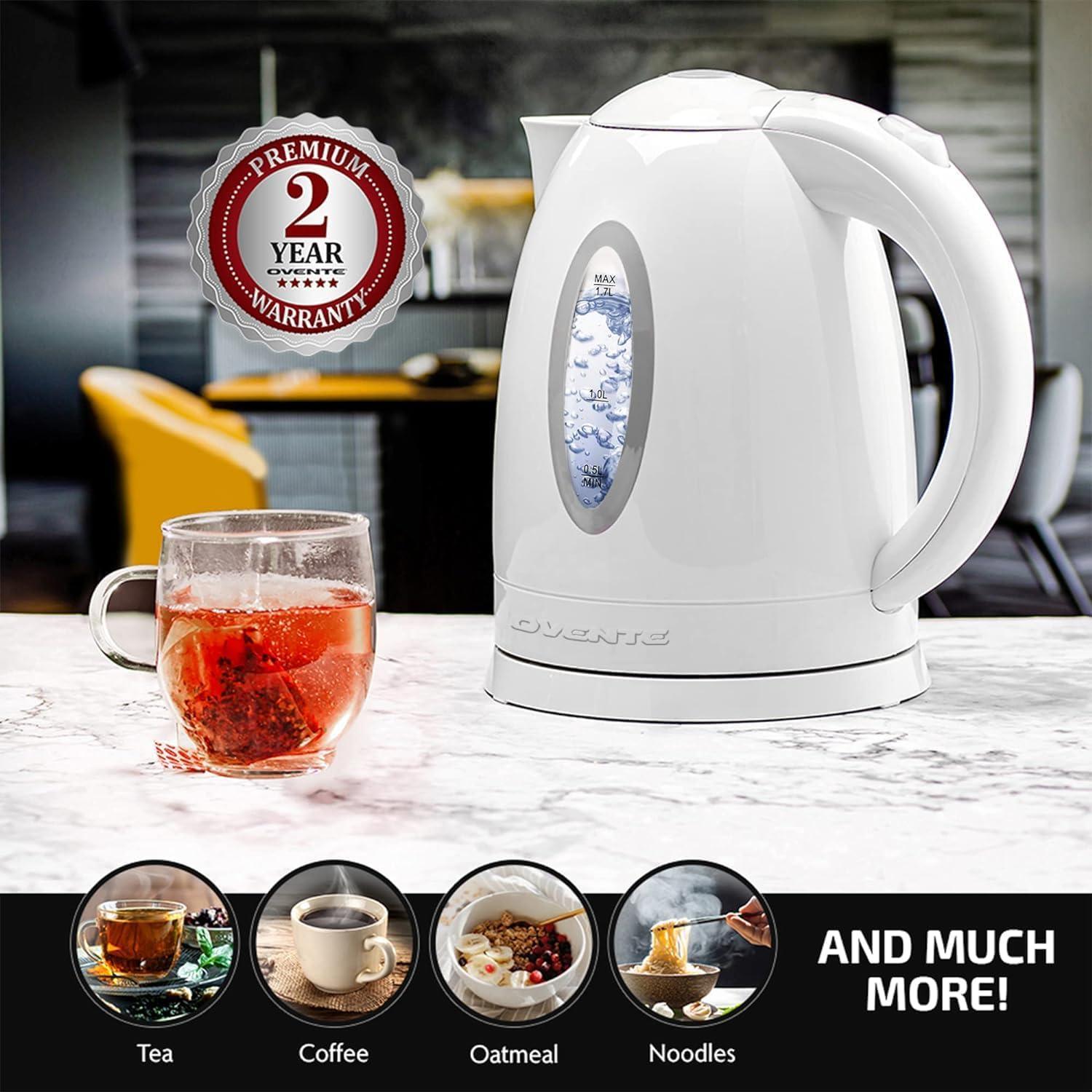 White 1.7L BPA-Free Cordless Electric Kettle with Auto Shut-Off