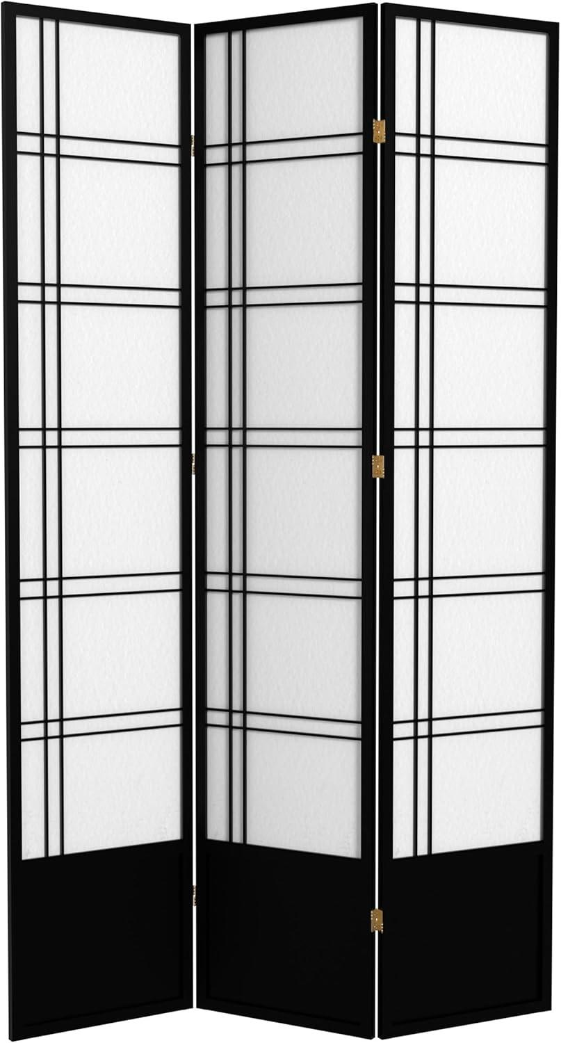 Handmade 84-inch Double-cross Wood/Rice-paper Shoji Screen (China) 3 Panel Rosewood