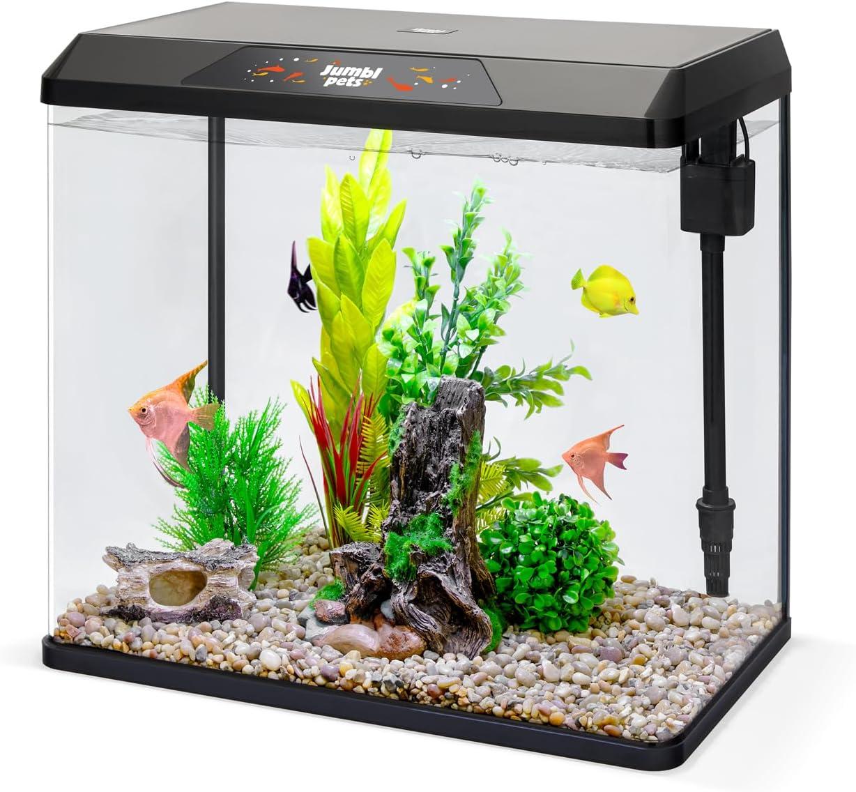 JumblPets Starter Fish Aquarium Kit, Beginner Glass Fish Tank Kit w/LED Lighting & More (10 Gallon)
